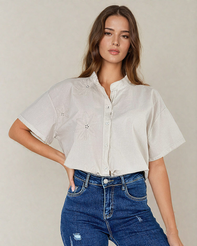 Royalfashion Chemise oversize brodée pour femme