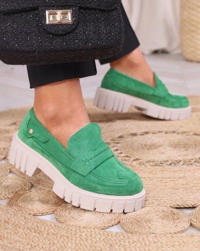 Eco suede green moccasins for women Siherta- Footwear