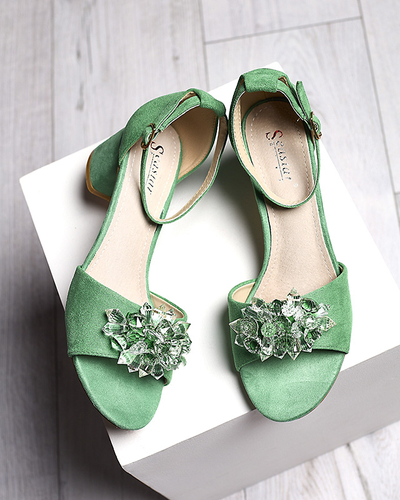 Sandales vertes pour femmes sur tige avec cristaux décoratifs Cerosso- Footwear