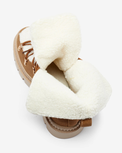 Royalfashion Bottes de trappeur isolées en peau de mouton pour femme, couleur camel Lery Walk