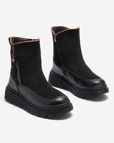 Bottes noires à talon plat pour femmes Mefina- Footwear