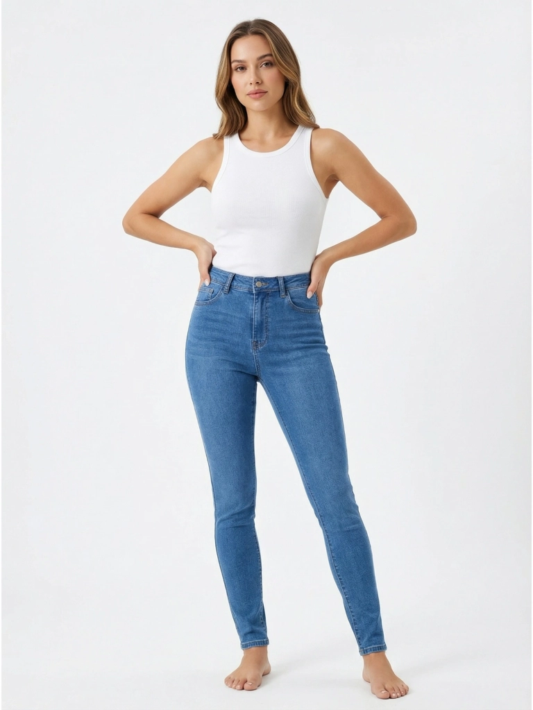 Royalfashion Jeans en coton pour femmes à taille fuselée