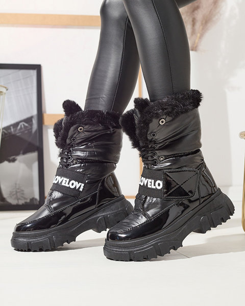 Bottes de neige pour femmes à semelle plate en noir Sapollo- Footwear