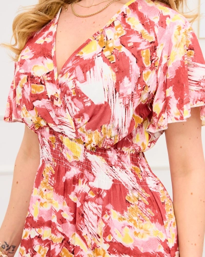 Robe longue rouge à motif tendance pour femme - Vêtements