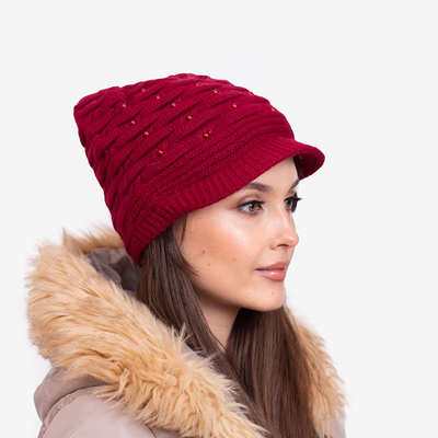 Bonnet chaud femme bordeaux avec perles - Accessoires