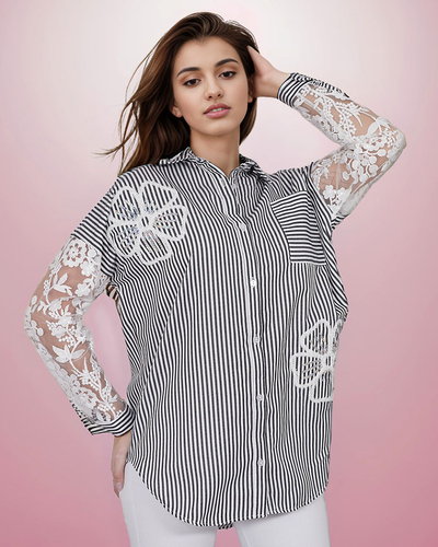 Royalfashion Chemise rayée pour femme avec dentelle