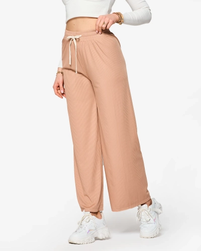 Pantalon palazzo large à plis pour femme, marron - Vêtements