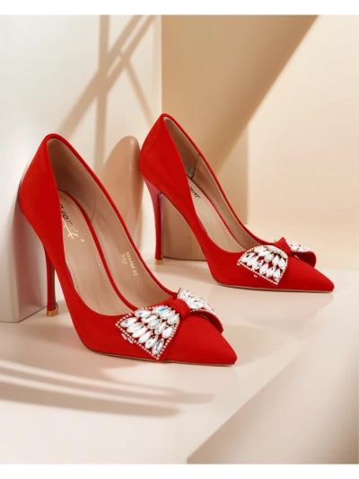 Royalfashion Escarpins à talons aiguilles pour femmes avec un nœud Cocarte