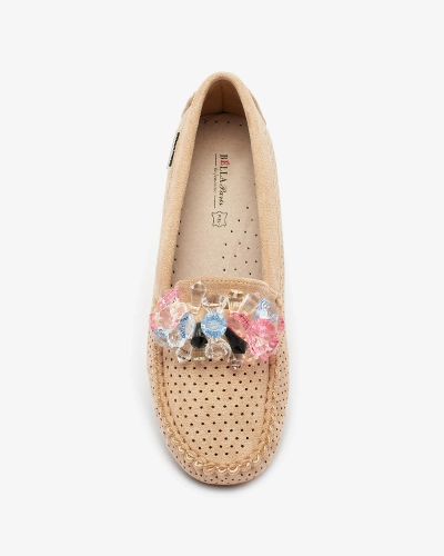 Royalfashion Mocassins ajourés pour femme marron clair avec cristaux décoratifs Cizzas