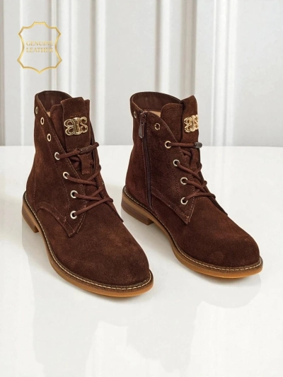 Bottines pour femmes Aurelia Romano en daim naturel - marron, avec fourrure