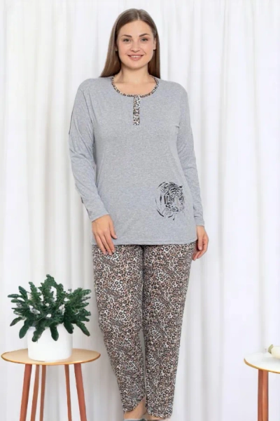 Royalfashion Pijamas gris femme 2 pièces motif léopard GRANDE TAILLE