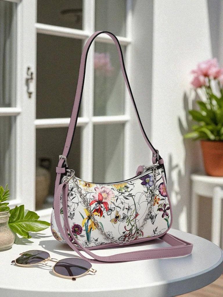 Royalfashion Petit sac à main pour femme en cuir écologique avec motif floral Lily Bloom