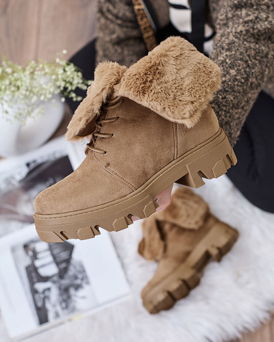 Royalfashion Bottes à lacets pour femmes marron clair Cavenma
