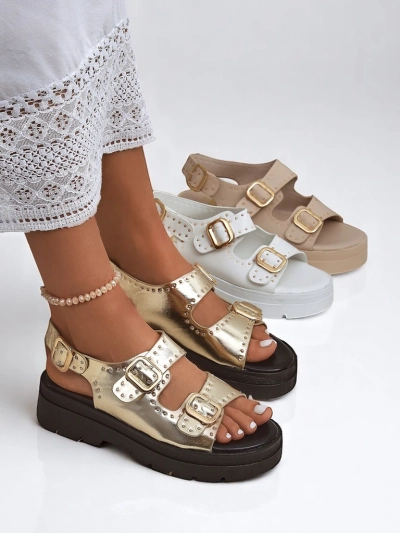 Royalfashion Sandales pour femmes à semelle épaisse avec strass Rocky Chic