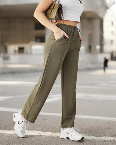 Royalfashion Pantalons simples pour femmes avec une ceinture à nouer