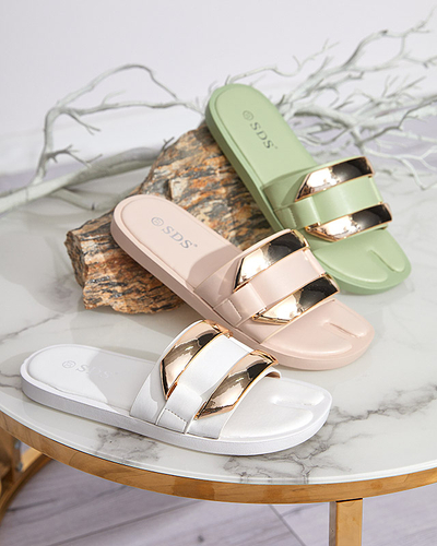 Pantoufles vertes pour femmes avec un grand ornement doré Kedino - Footwear
