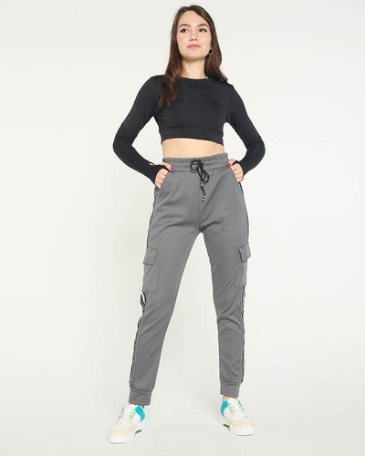 Pantalon cargo femme gris à rayures - Vêtements