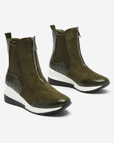 Baskets hautes pour femmes vert foncé avec gaufrage Looyis - Footwear