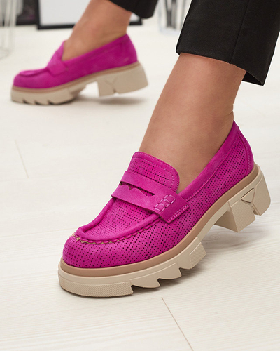 Fuchsia mocassins ajourés pour femmes sur une semelle solide Ejina - Chaussures
