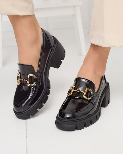 Mocassins noirs laqués pour femmes avec ornement Neriea - Chaussures