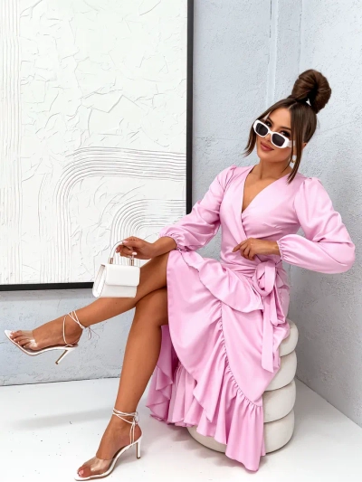 Royalfashion Robe midi nouée pour femmes avec volants