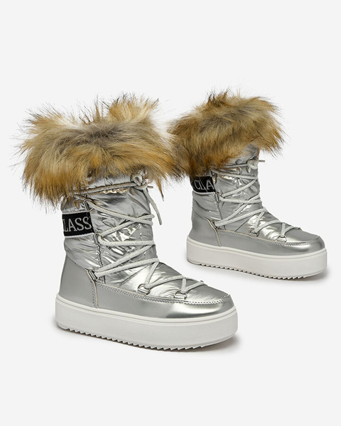 Royalfashion Chaussures à enfiler pour enfants a'la snow boots avec fourrure en argent Asika