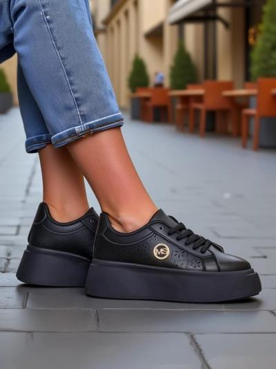 Sneakers plateforme femme Perseida Royalfashion noires cuir écologique