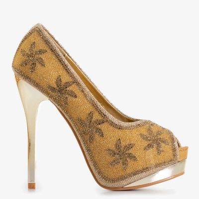 OUTLET Talons hauts pour femmes en brocart doré avec zircone cubique Yilla - Footwear