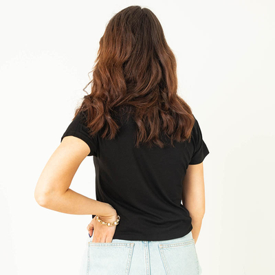 T-shirt femme noir inscription sequins - Vêtements