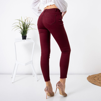Pantalon skinny femme bordeaux avec abrasions - Vêtements