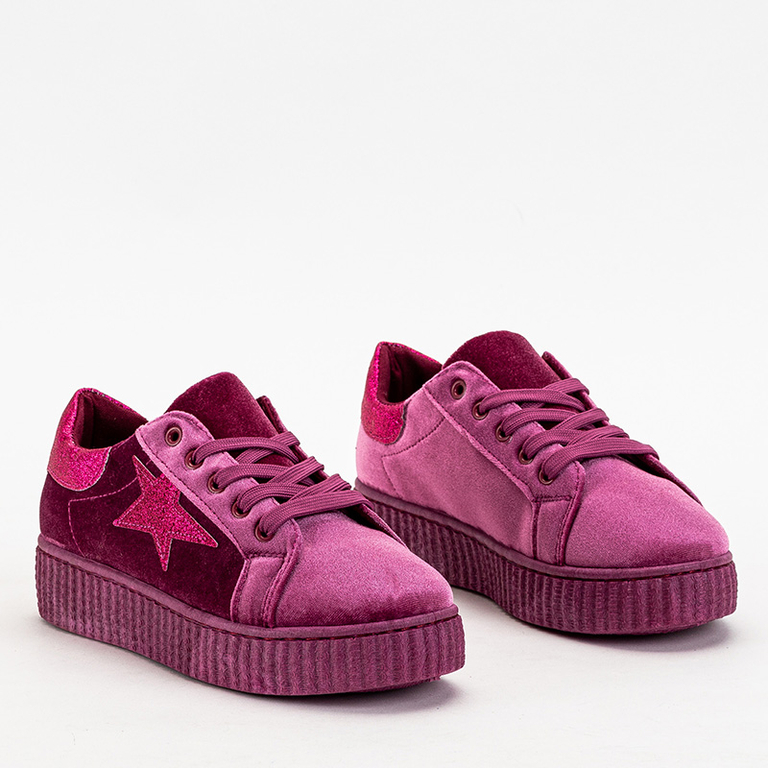 Baskets en velours femme fuchsia Estreni- Shoes