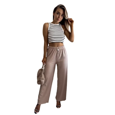 Pantalon large côtelé pour femme marron clair - Vêtements