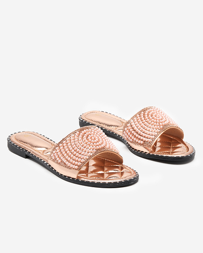 Chaussons pour femme rose et or avec ornements Ahaio - Chaussures