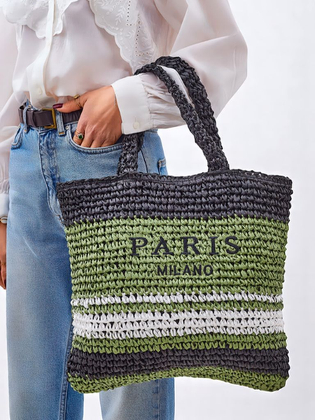 Royalfashion Grand sac en paille pour femme Paris Stripe