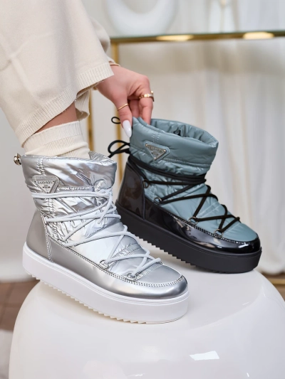Royalfashion Bottes à enfiler Vevnose argent pour femme Bottes de neige a'la