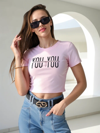 Royalfashion Haut court en coton pour femmes avec l'inscription