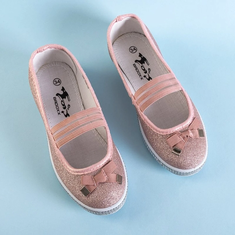 OUTLET Ballerines enfants en brocart rose avec un nœud Trylina - Chaussures