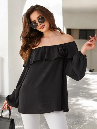 Blouse femme décolleté bardot avec volants et fleurs