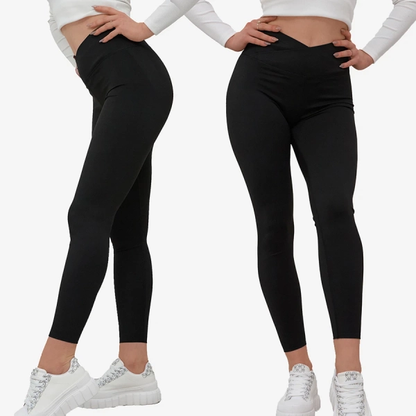 Leggings femme avec large bande élastique à la taille en noir - Vêtements