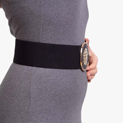 Ceinture large élastique noire avec boucle décorative - Accessoires
