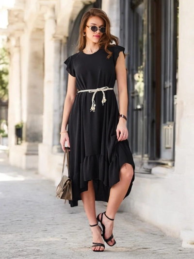 Robe midi pour femmes Royalfashion avec volants et manches courtes