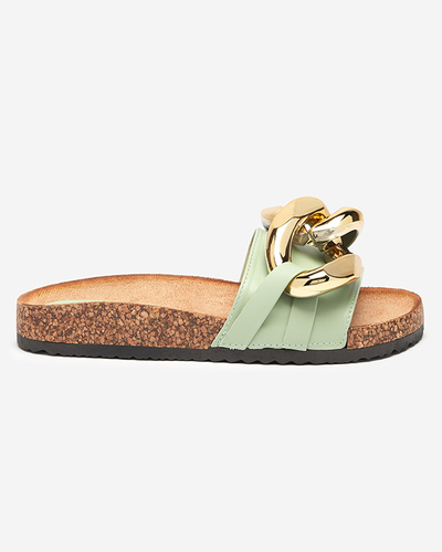 Sandales pour femmes Thalia Royalfashion vertes avec chaîne sur semelle plate