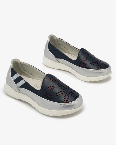 Baskets à enfiler argent et bleu marine pour filles Ewesgi- Footwear