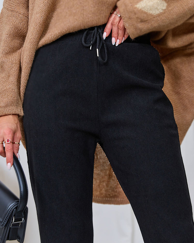 Royalfashion Pantalon femme en velours côtelé noir