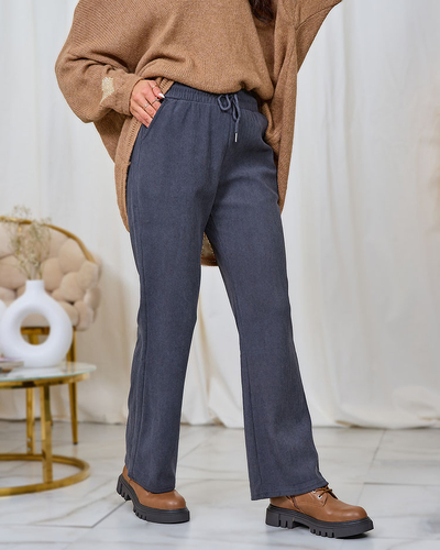 Royalfashion Pantalon femme en velours côtelé gris foncé