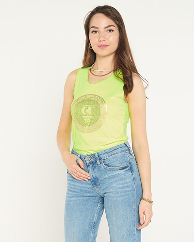 Chemisier jaune fluo sur bretelles avec imprimé et zircons cubiques - Vêtements