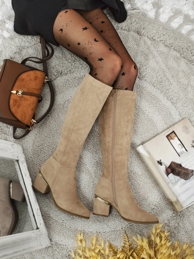 Bottes pour femmes en éco-daim à talons épais Niefio