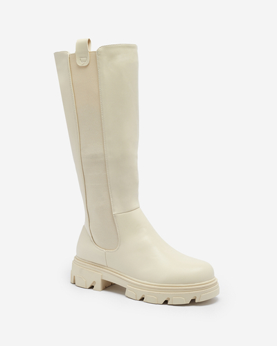 Bottes mi-mollets pour femmes crème Vebissa- Footwear