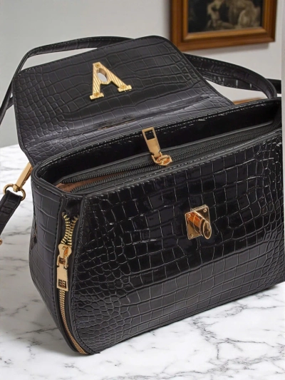 Sac à main noir pour femmes Vespera Classico cuir écologique suédé et verni