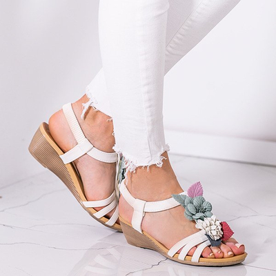 Sandales compensées blanches avec fleurs décoratives Dormina - Chaussures 1